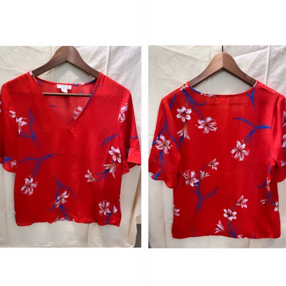 Red Flower Blouse from Anthropologie Size S